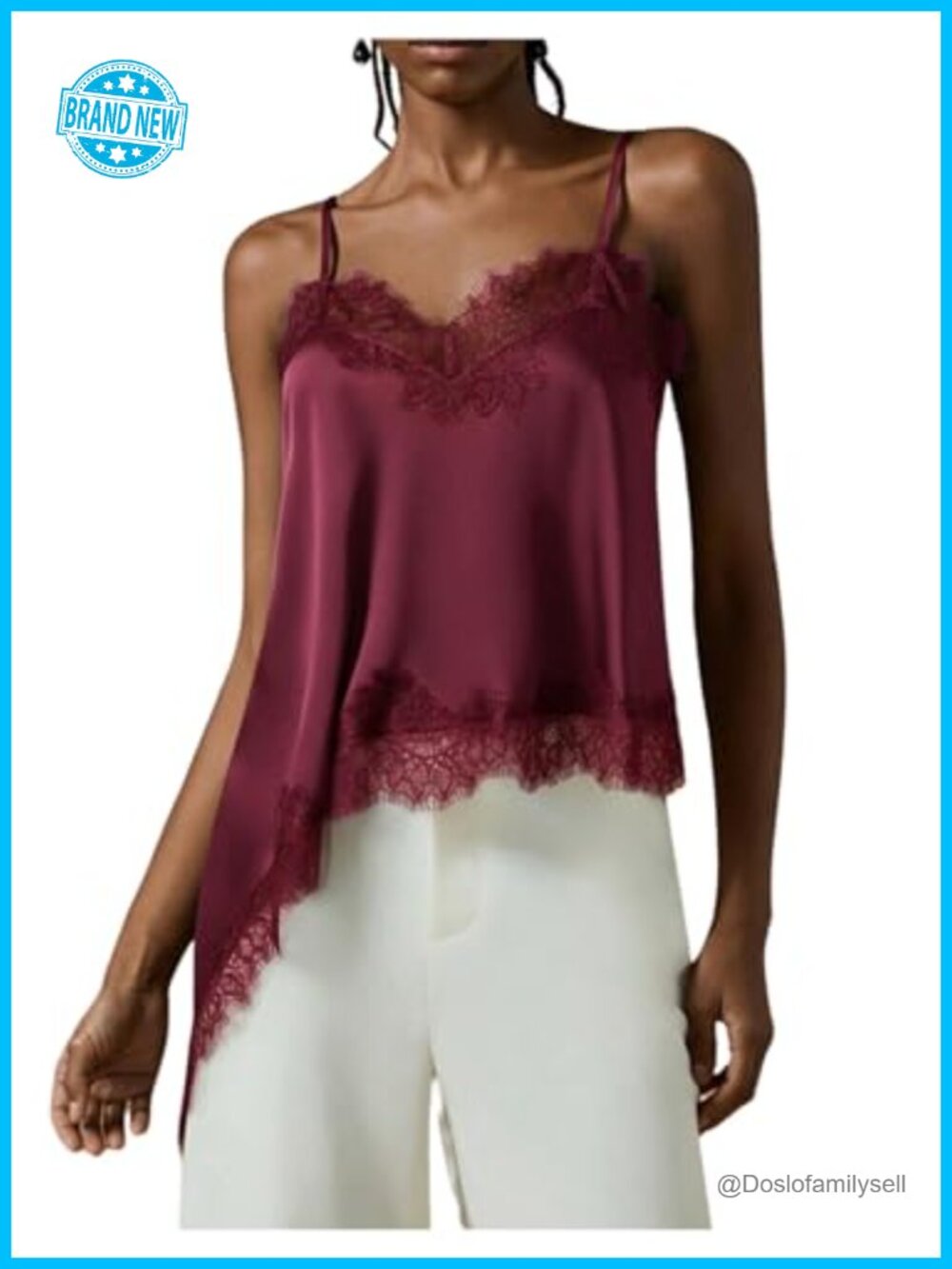 Women's Lace Satin Cami Top Asymmetrical Silk Western Camisole